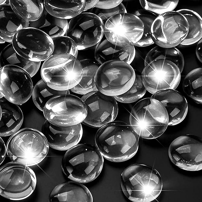 5LB Clear Flat Glass Marbles for Vases, Gemstone Beads Vase Filler Decorative Glass Pebbles for Fish Tank, DIY Crafts, Aquarium Decor Rocks