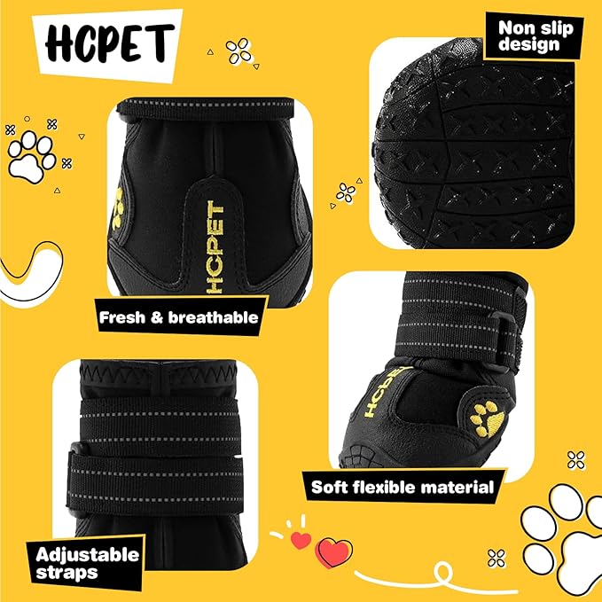 Hcpet Dog Shoes, Dog Boots for Small Dogs, Waterproof Medium Dog Booties Paw Protector for Summer Hot Pavement, Winter Snowy Day, Outdoor Walking, Indoor Hardfloors Anti Slip Sole Black Size 2