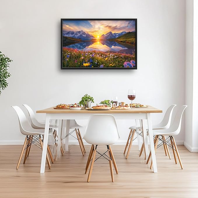 Mountain Large Wall Art Sunrise Lake Flower Field Pictures Nature Landscape Wall Decor Canvas Print Painting Artwork for Bathroom Living Room Bedroom 36L" x 24W"