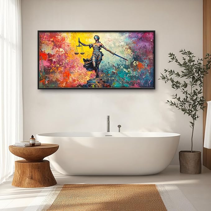 Extra Large Lady Justice Framed Wall Art for Living Room,Oversized Scales of Justice Pictures Wall Decor,Abstract Colorful Canvas Print Painting Modern Artwork Bedroom Office Bathroom 60L" x 30W"