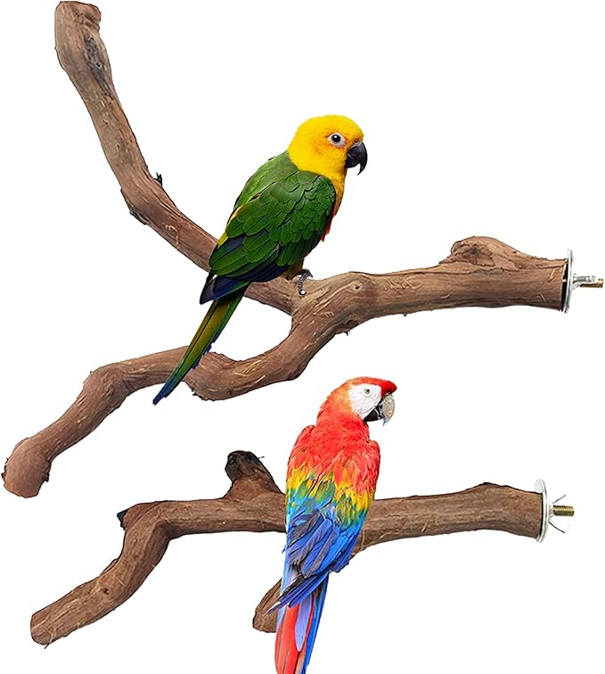 Allazone 4 PCS Natural Wood Bird Perch Stand, Bird Parrot Perch Stand Set, Wooden Parrot Perch Stand Perch Platform Cage Accessories for Parrotlets Cockatiels Budgies Parakeets
