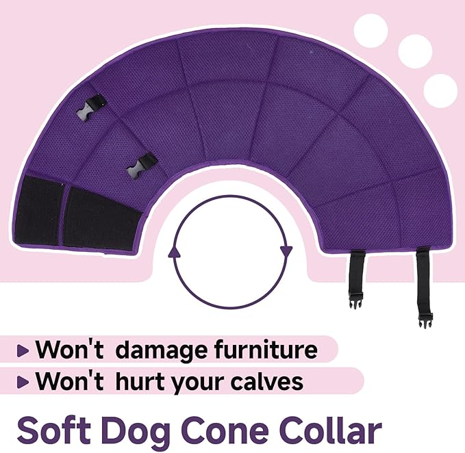 Dog Cone Collar XL, Soft Cones for Large Medium Small Dogs,Adjustable Dog Cone Alternative to Stop Licking, Comfy Elizabethan Collar for After Surgery Wound Healing & Hot Spots Purple