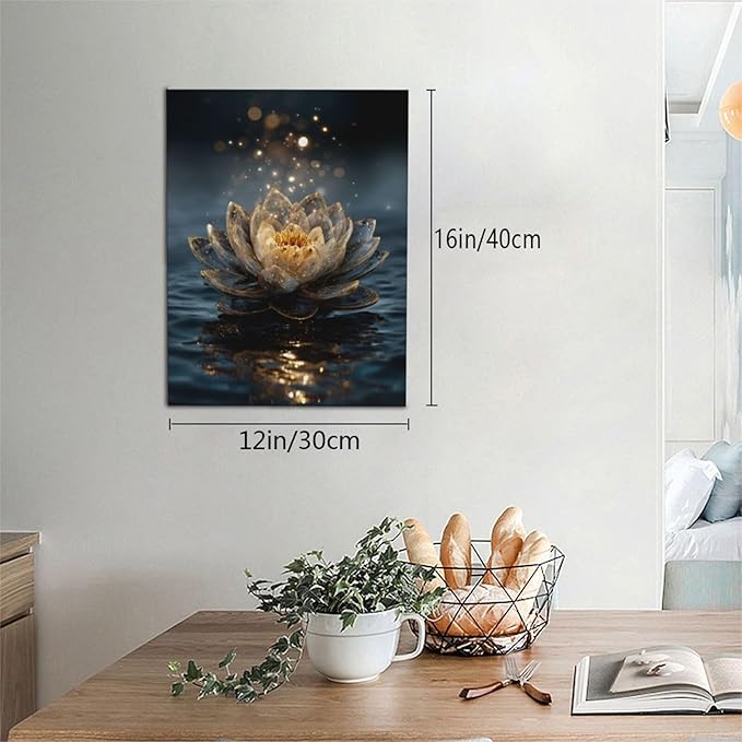 Zen Lotus Canvas Wall Art Mystical Lotus Bloom in Water Aesthetic Pictures Wall Decor Modern Meditation Spiritual Painting Print Framed Artwork Decorations Gifts for Yoga Spa Room Bathroom 12"x16"