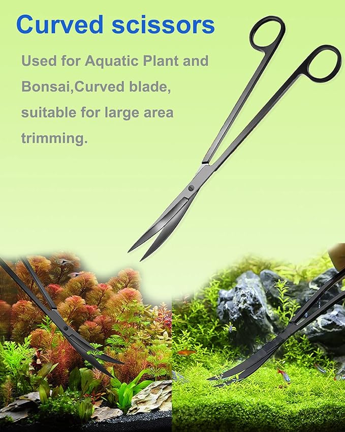 4Pcs Aquascaping Tools Kit, Long Stainless Steel Aquarium Plant Tools with Black Anti-rust Coating, Aquarium Tweezers, Scissors, and Scrapers for Aquascaping Cleaning（Magnetic Tool Holder）