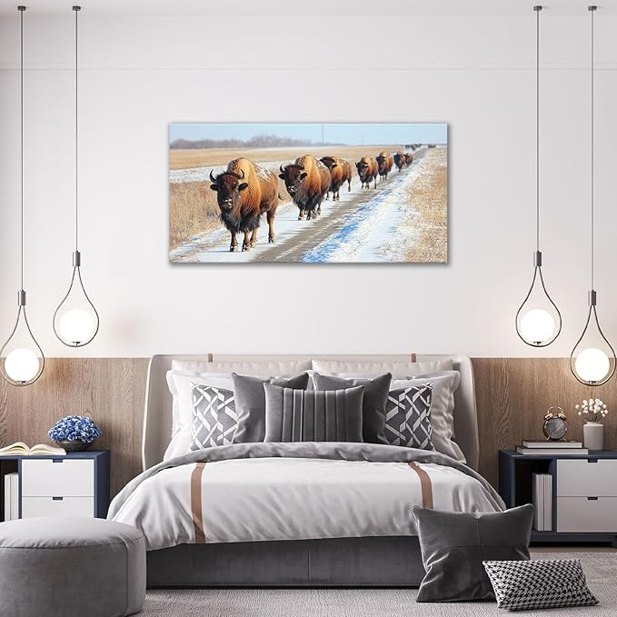 Quorin American Bison Large Wall Art Rural Country Landscape Pictures Wild Animal Wall Decor Nature Canvas Print Painting Artwork for Bathroom Living Room Bedroom 30"x60"