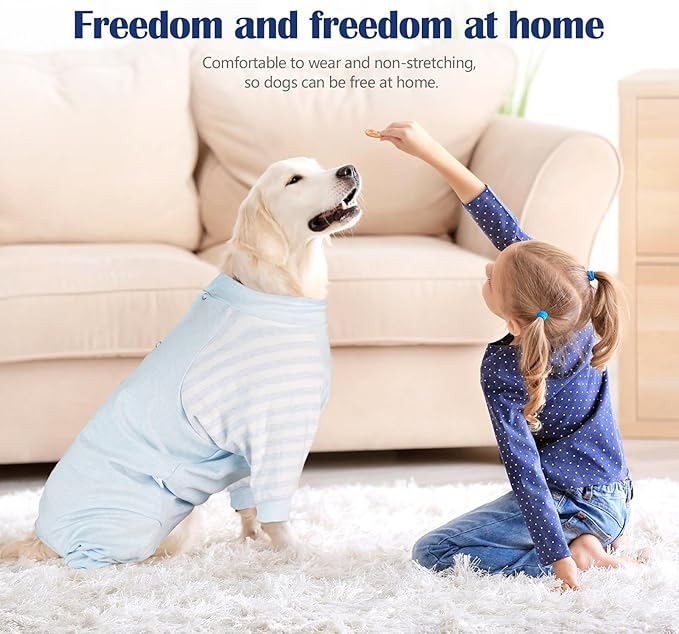 Dog Recovery Suit, Abdominal Wound After Surgery Wear, Anti Licking Bodysuit with Snaps, E-Collar & Cone Alternatives, Long Sleeve Dog Spay Surgical Onesie Prevent Shedding(2XL, Blue)