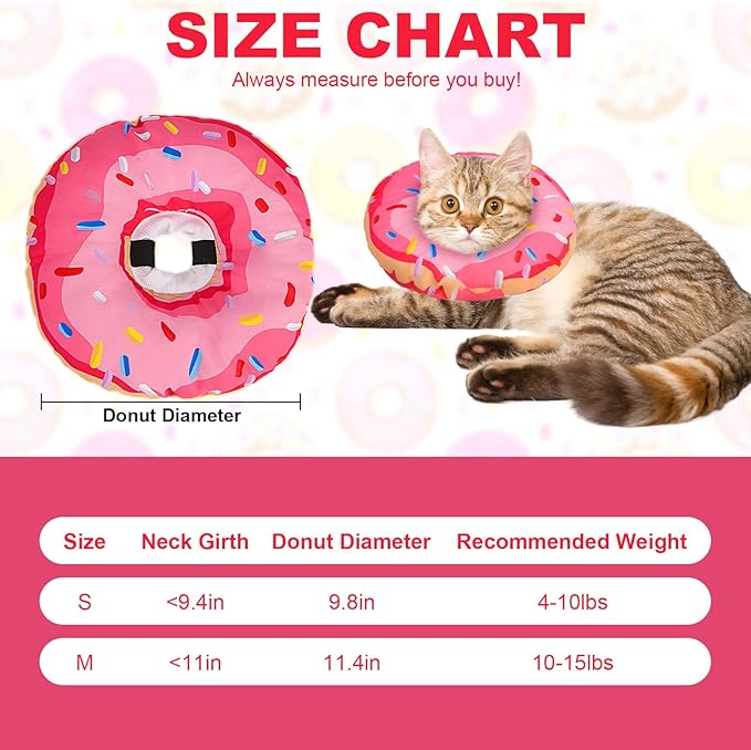 BINGPET Cat Cone Collar Soft,Waterproof Cat Recovery Collar to Stop Licking,Cute Donut Elizabethan e Collar for Cats Kittens Puppies Wound Healing After Surgery(Donut Pink,Small)