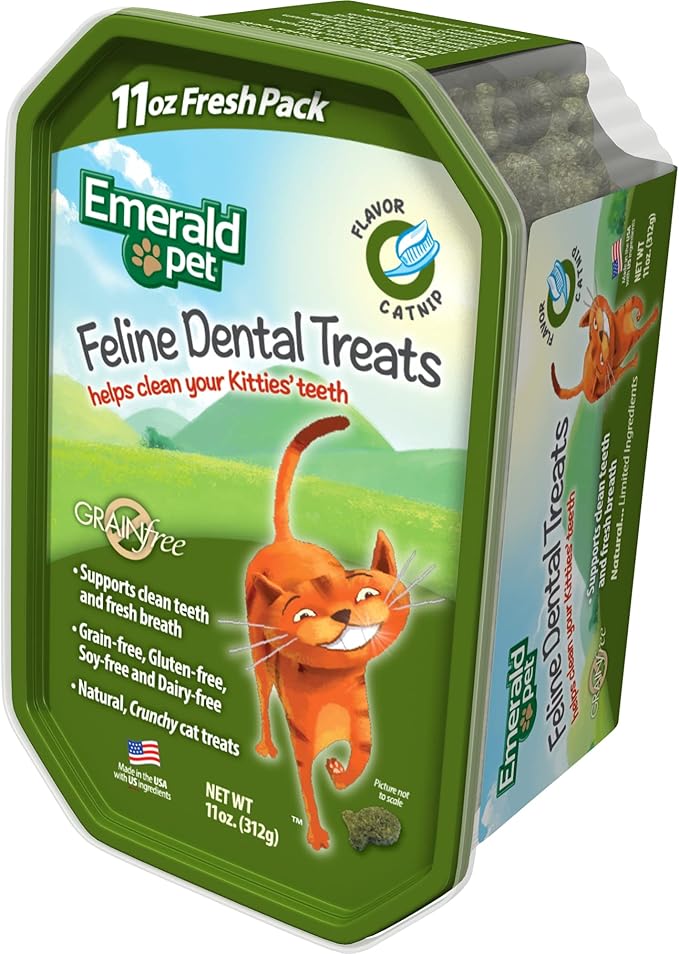 Feline Dental Treats — Tasty and Crunchy Cat Dental Treats Grain Free — Natural Dental Treats to Clean Cat Teeth, Freshen Cat Breath, and Reduce Plaque and Tartar Buildup — Catnip Treats, 11 oz