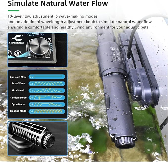 CONQUERALL CHS-15 DC 24V Pump 3500~13000L/H 15W Wave Maker Adjustable for 30-90 Gallon Fish Tank