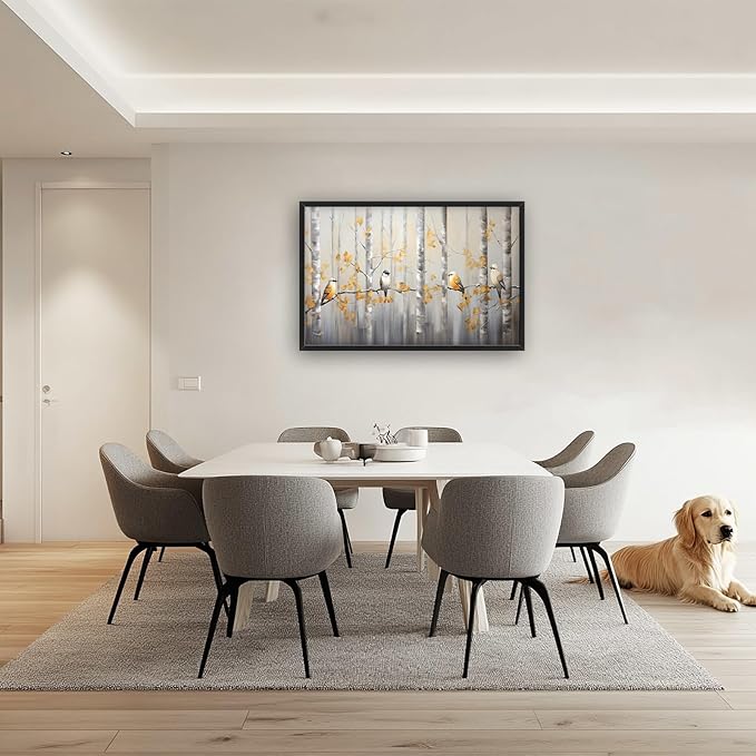 Quorin Bird Large Wall Art Abstract Forest Birds Pictures Wall Decor Yellow Woods Branches Tree Canvas Print Painting Artwork for Bathroom Living Room Bedroom 36L x 24W