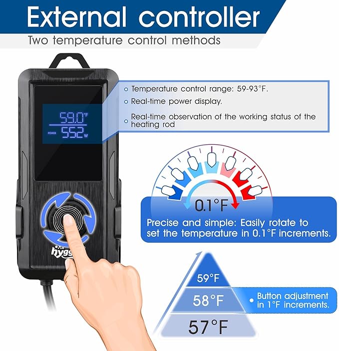 hygger Aquarium Heater 500W/800W/1000W,Fish Tank Heater with Danger Warning Automatically Stops Heating System and Digital LED Controller,for Freshwater or Saltwater 110-240 Gallon Tank