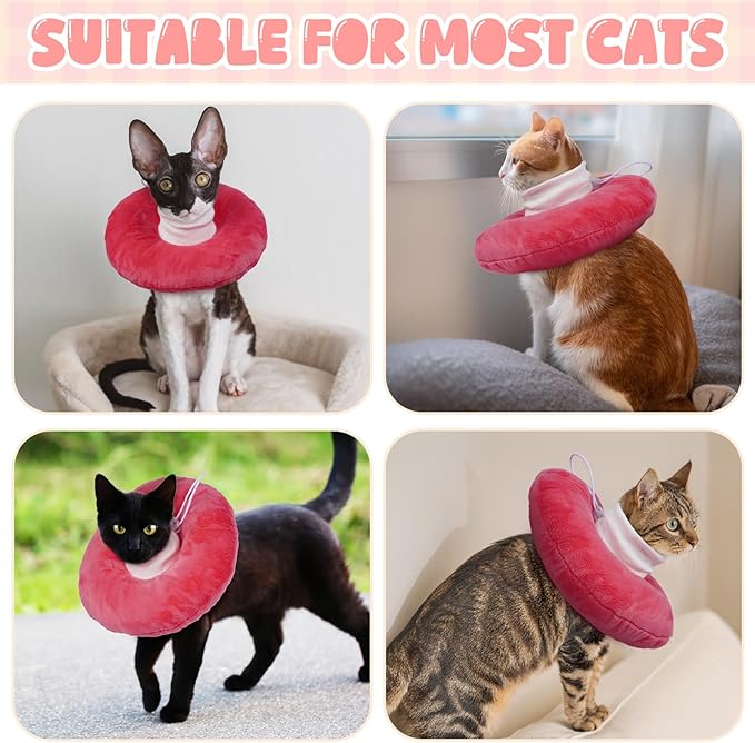 BRKURLEG Cat Cone Collar Soft, Cute Cat Recovery Cones, Soft Protective Pet Neck Cone, Adjustable Kitten Cones to Stop Licking, Pet Anti-Lick Wound Healing Elizabethan Collar, Pink, S