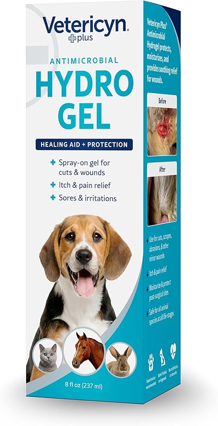 Vetericyn Plus Dog Wound Care Hydrogel Spray | Healing Aid and Wound Protectant, Sprayable Gel to Relieve Dog Itchy Skin, Safe for All Animals. 8 Ounces