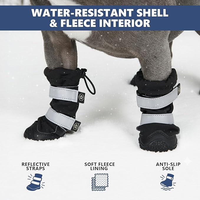 Spark Paws Dog Shoes, Waterproof Dog Boots for Medium to Large Dogs, Non Slip, Breathable Dog Booties and Paw Protectors - 4PCS Doggie Hiking Boots with Reflective Straps - Black - Size 4