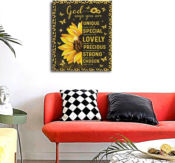 Christian Sunflower Bathroom Pictures Wall Art, Bible Verse Bathroom Wall Decor for Bedroom Office Wall Decorations for Bathroom Living Room Painting Artwork Modern Poster Prints 24"L x 20"W