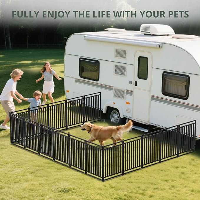 Dog Fence Outdoor Indoor, 40" Inch Height 16 Panels Dog Playpen for Large/Medium/Small Dogs Metal Dog Pen for Yard Camping and RV | Black-Silver