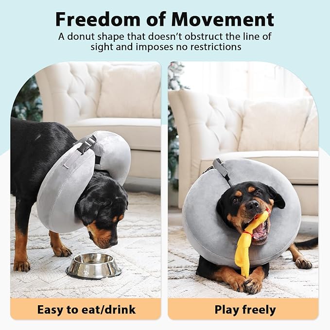 Crazy Felix Dog Donut Pillow Cone Collar Alternative After Surgery Soft Cone to Stop Licking Inflatable Dog Head Collar for Small Medium Dogs Bulldog Pug