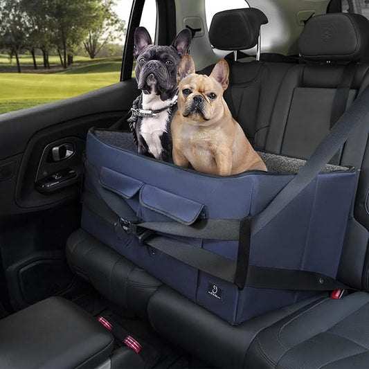 A 4 Pet Dog Car Seat for Medium/Large Dog or 2 Small Dogs, Booster Car Seat with Storage Bags and 2 Seat Belts, Pet Seat for Dogs Under 55 lbs