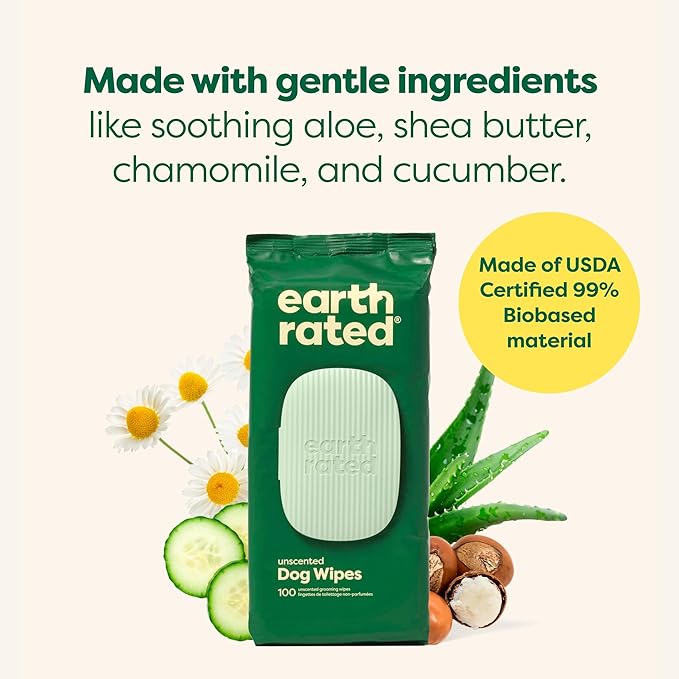 Earth Rated Pet Wipes for Dogs and Cats, Hypoallergenic, Cleaning and Hydrating, for Grooming Paws, Body and Butt, Unscented, 400 Count