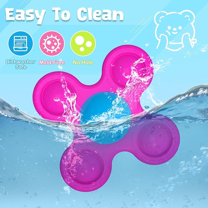 Suction Spinner Toys for Babies Cute Animals Spinning Toys for Toddlers Travel Toys Sensory Toys Bath Toys for Babies 10-12 Months+ Gifts for Kids Suction Cup Toys (Classic Edition - Animals)