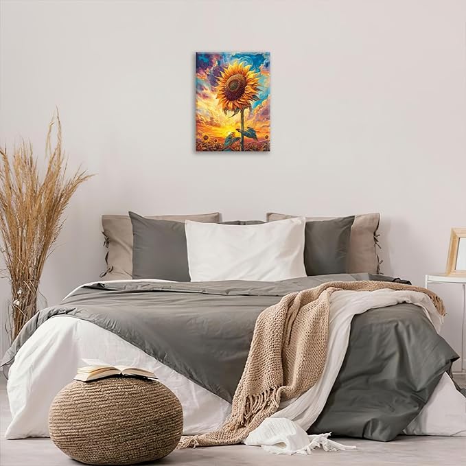 Sunflower Wall Art Canvas Yellow Floral Wall Decor Prints Framed Painting Pictures Gifts Artwork for Bathroom Bedroom Living Dining 16"x20"