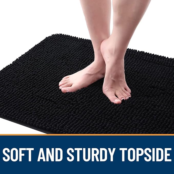 OLANLY Dog Door Mat for Muddy Paws 47x17, Absorbs Moisture and Dirt, Absorbent Non-Slip Washable Doormat, Quick Dry Chenille Mud Mat for Dogs, Entry Indoor Entryway Carpet for Inside Floor, Black