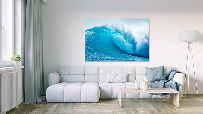 Nature Wall Art Prints - Ocean Forest Mountain Lake Canvas Landscapes - Small to Extra Large Living Room Bedroom Kitchen Bathroom Décor (Blue Ocean Wave, 20L" x 30W")