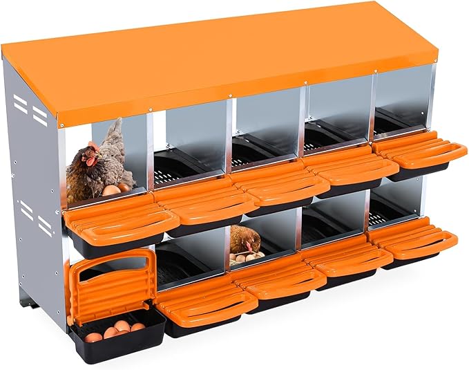 Chicken Nesting Box, 10 Hole 2 Layer Hen Nest Boxes, Roll Away Eggs Laying Boxes,Cleanable Pull Out Hen Roosting Boxes