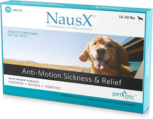 Anti-Motion Sickness and Nausea Relief for Medium Breed Dogs, Relief for Disorientation and Dizziness, 20 Tablets