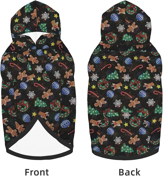 Xmas Tree Reindeer Ginger Cookie Hoodie,Christmas Cosplay Dog Clothes with Pocket and Hat Winter Clothes Sweaters Medium