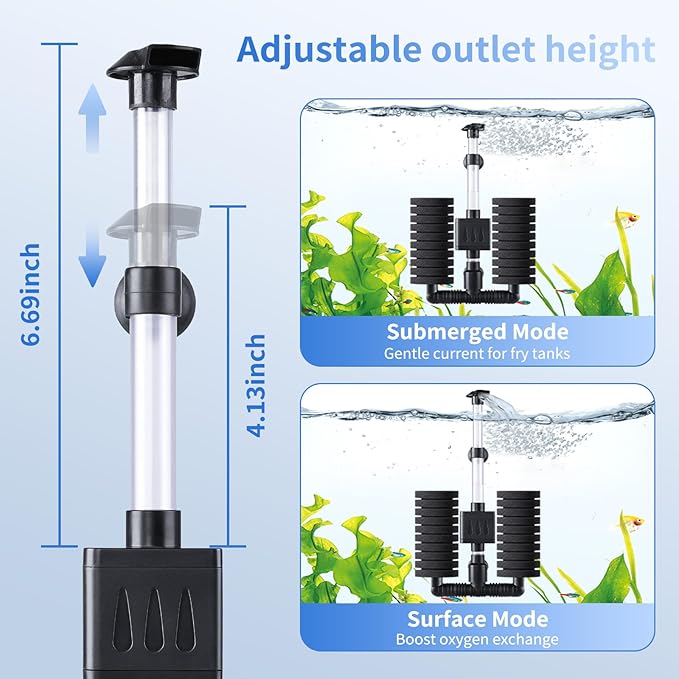 AQQA Aquarium Filter Submersible Internal Power Filter with Multi-Stage Filtration for Freshwater & Saltwater Fish Tanks, Quiet Electric Pump for 10-40 Gallon (110V/60Hz)