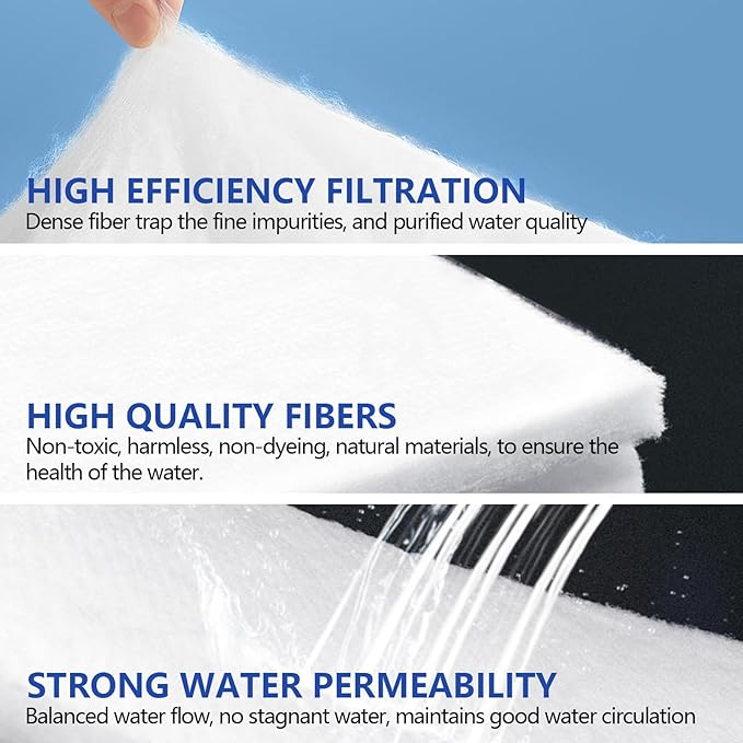UBeesize Aquarium Filter Media Floss, 12 ft Cut to Fit Pond Filters for Outdoor Ponds and Fish Tank, High Efficiency Aquarium Filter Material, No Dye and Reusable Filter Floss
