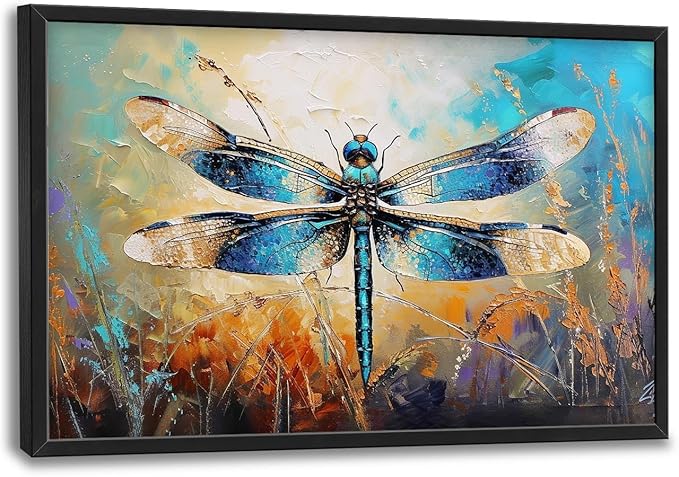 Quorin Dragonfly Large Wall Art Abstract Dragonfly Pictures Wall Decor Colorful Canvas Print Painting Artwork for Bathroom Living Room Bedroom 36L x 24W
