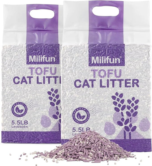 Tofu Cat Litter, Dust-Free Kitty Litter, Fast Drying, Ultra Absorbent Clumping Cat Litter Pellets, Lavender Odor Control, Less Scattering, Dust-Free Mixed.