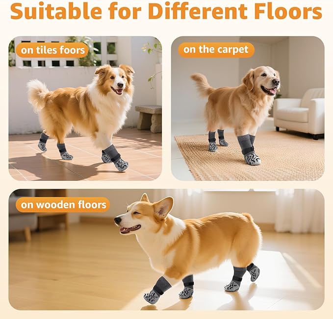 Double Sides Non-Slip Dog Socks to Prevent Licking Paws - Strong Traction for Hardwood Floors, Senior Dogs, Paw Protector, Dog Socks with Grippers X-Small
