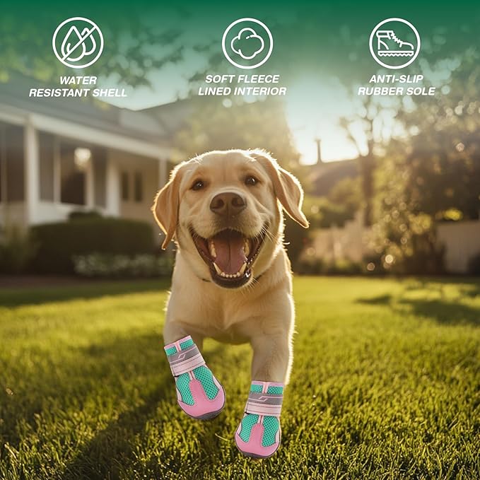 Dog Shoes for Large Dogs, Anti-Slip Dog Boots for Winter Snow, Hot Pavement, Dog Booties & Paw Protectors Pink Size 8