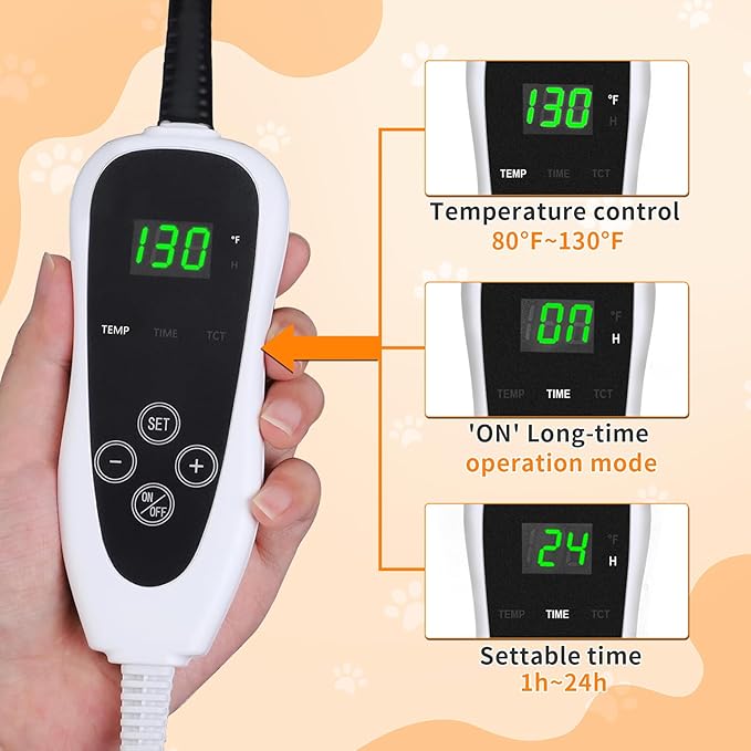 Dog Heating Pad，47×30 in Waterproof PVC Large Heating Pad for Dogs，Smart Thermostat Heated Dog House，Reinforced Interface + Wire Rope Whelping Box for Dogs,Plush Fabric Cover-Apricot