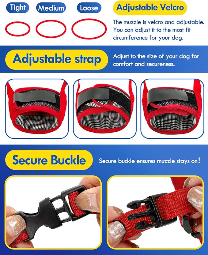Dog Muzzle, Soft Air Mesh Muzzle for Small Medium Large Dogs Anti Biting Barking Chewing, Breathable Drinkable Adjustable Loop Pets Muzzle for German Shepherd Husky Labrador Retriever (Red,S)