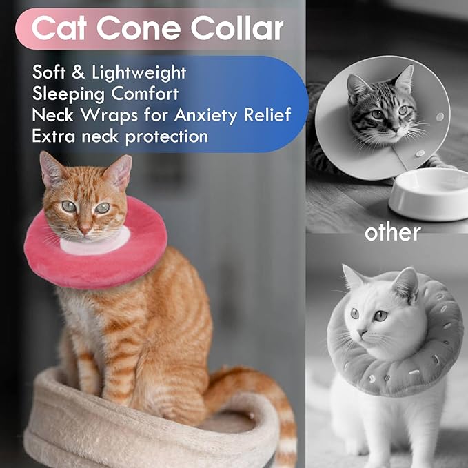 Anti-Lick Recovery Cone for Cats, Adjustable Soft Elizabethan Collar After Surgery, Easy on & Off with Drawstring Buckle, Eat & Drink Normally, Mashable Washable Pet Cone, Pink Large