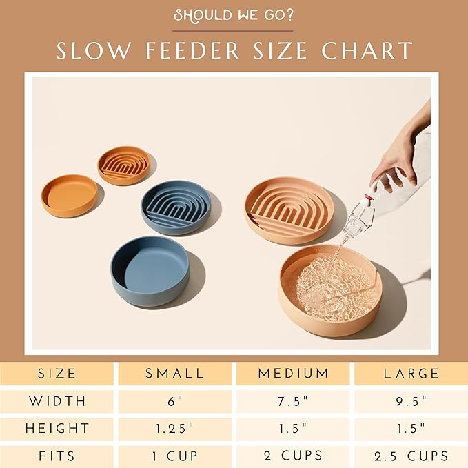 The Slowdown Bowl Silicone Slow Feeder for Cats & Kittens, Slow Eating Mealtime Solution with Modern Lick Mat Design, Reduces Gulping, Fits 1 Cup 6” Across x 1.25” Tall, Small-Tan
