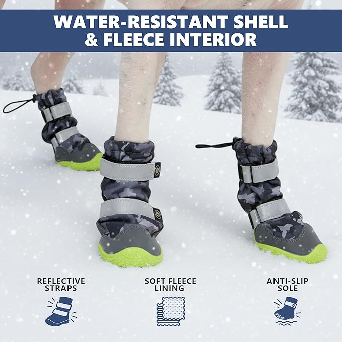 Spark Paws Dog Shoes, Waterproof Dog Boots for Medium to Large Dogs, Non Slip, Breathable Dog Booties and Paw Protectors - 4PCS Doggie Hiking Boots with Reflective Straps, Gray Camo, Size 8
