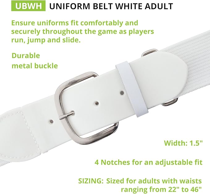 Champion Sports Baseball/Softball Uniform Belt, Comfort Stretch Fit Durable Syntex Tab - Youth & Adult Sizes, Multiple Colors