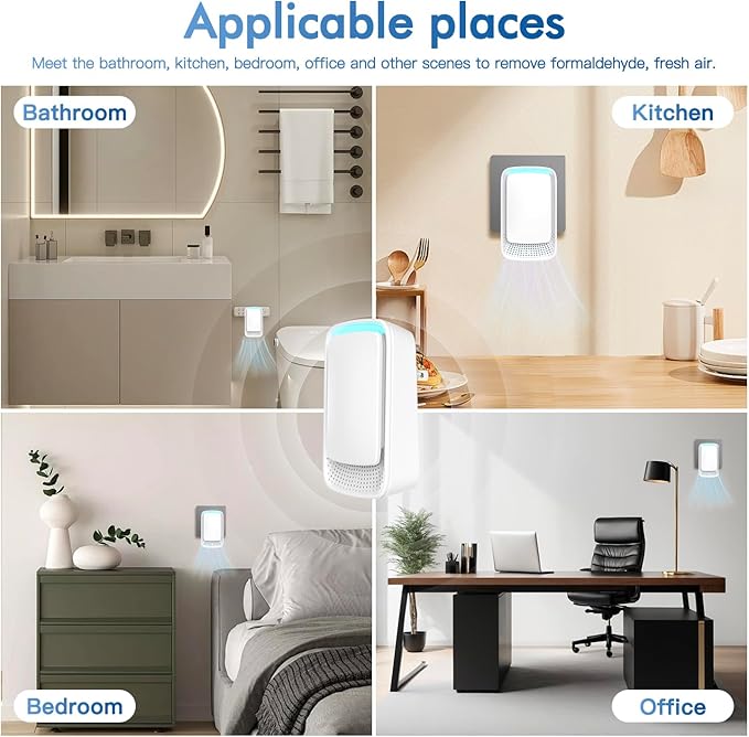 Plug In Air Ionizers - Negative Ion Technology Air Purifier - Quiet Operation Air Freshener for Home, Bedroom, Office, Garage Room - Portable Air Purifiers Odor,Pets Smell - Air Cleaner White (4 Pack）