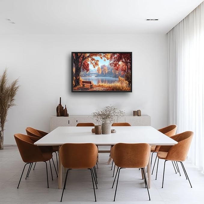 Large Autumn Tree Wall Art for Living Room, Framed Oversized Lake Landscape Wall Decor Nature Canvas Painting Modern Artwork for Living Room Bathroom Bedroom Office Dining Room 36"x24"