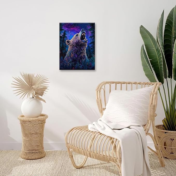 Bear Forest Wall Art Canvas Fantastic Animal Wall Decor Prints Framed Painting Pictures Gifts Artwork for Bathroom Kitchen 16"x20"