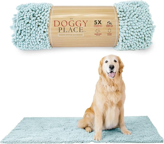 My Doggy Place Microfiber Dog Mat for Muddy Paws, 60" x 36" Light Blue - Non-Slip, Absorbent and Quick-Drying Dog Paw Cleaning Mat, Washer and Dryer Safe - X-Large/Runner
