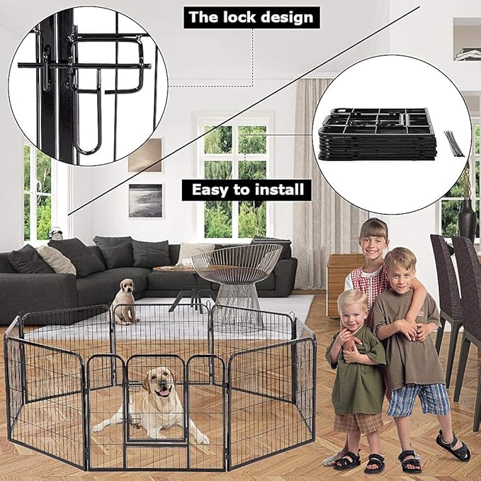 BestPet Dog Playpen Indoor 32 inch 8 Panels Metal Dog Pen Pet Dog Fence Outdoor Exercise Pen with Doors,Pet Puppy Playpen for RV Camping Yard, Black