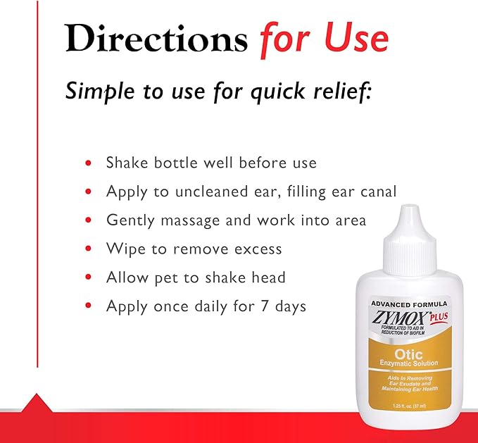Zymox Advanced Formula Otic Plus Enzymatic Ear Solution for Dogs and Cats Without Hydrocortisone, 1.25oz
