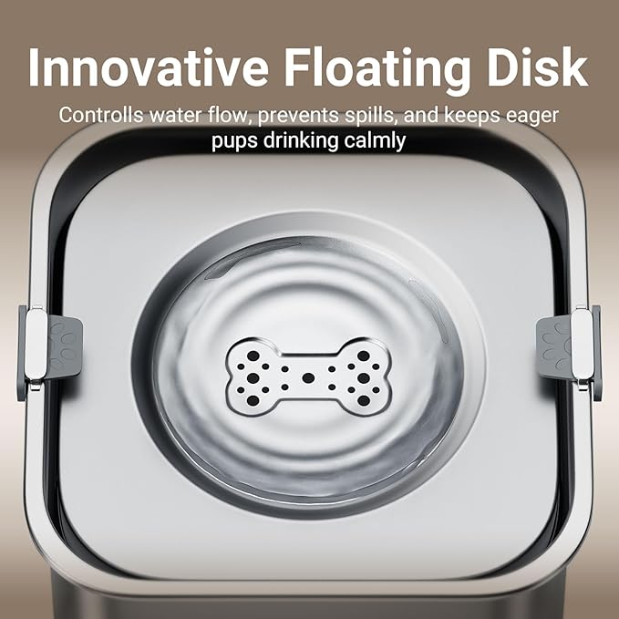 DownyPaws No Spill Water Bowl for Dogs,101oz/3L Stainless Steel Slobber Stopper, No Drip Slow Drinking Dog Water Bowl, No Mess Dog Water Dispenser Spill Proof, Dishwasher Safe, Silver