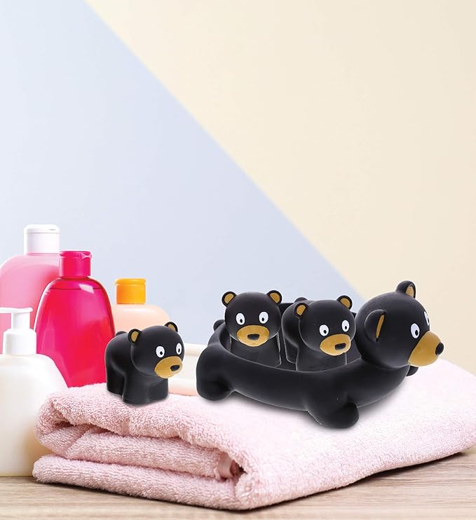 DolliBu Black Bear Animal Bath Toys - Family Animal Water Squirter for Kids, 4-Piece Kid and Baby Bathtub Toys, Fun Bath Time Children, Floating Bath Tub Decor, Rubber Animal Bath Toys, Squirt Toys